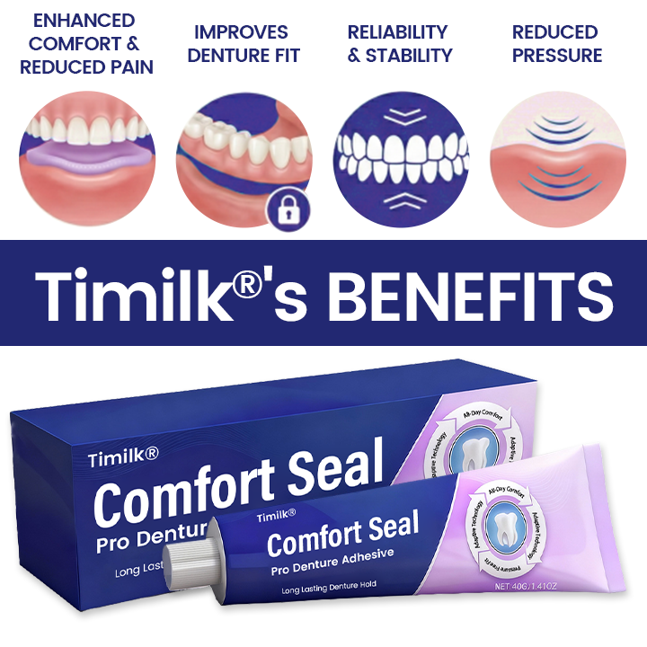 🔥 LIMITED SPECIAL OFFER 🔥 Timilk® Comfort Seal Pro Denture Adhesive🦷💜FDA Certified (Clinically Proven 96-   Hour Lock Hold for   Secure, Comfortable &   Zinc-Free Denture Fit) (A)
